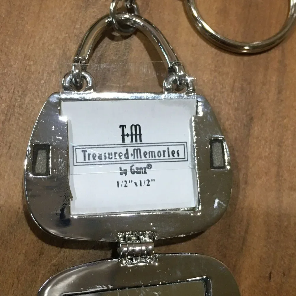 Vintage Purse Key Charm Mirror Photo Locket Keepsake Key Chain Ganz